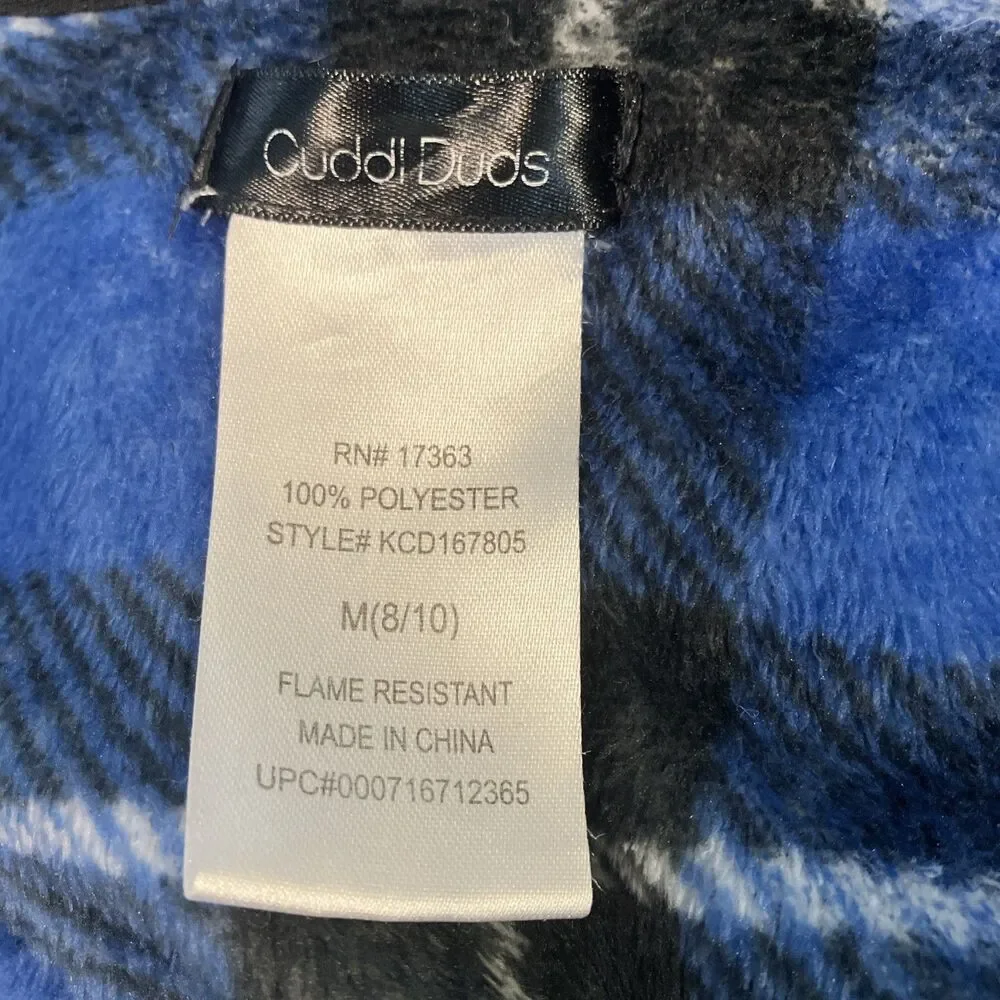 Cuddl Duds Boys Robe Plush with Hood Size M (8/10) Blue, Black, White Plaid